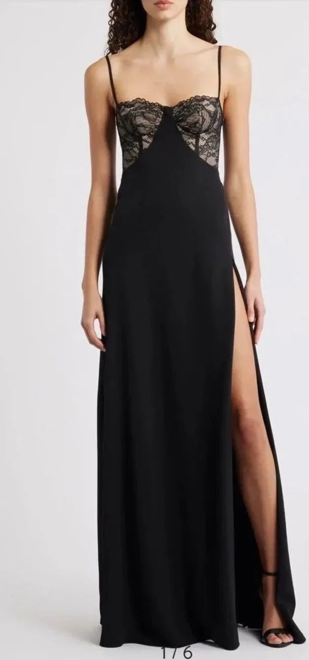 Black Halo Coressa Underwire Lace Inset Stretchy Crepe Gown, Sz 12, New